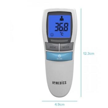 Homedics TE-200-EEU bezkontakta infrasarkanais termometrs, 0.5-3cm, 22-40°C, 0-100°C, 30 atmiņas, nakts režīms, LCD displejs (TE-200-EEU)