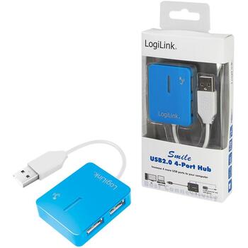 Logilink USB centrmezgls UA0136, 4x USB 2.0, 480 Mbit/s, zils, USB barošana, aizsardzība pret pārstrāvu (UA0136)
