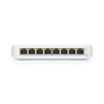 Коммутатор Layer 2 8 портов GbE PoE+ с 8× Gigabit RJ45 4× PoE+ с общим PoE бюджетом 52 Вт компактный desktop wall mount USW Lite 8 PoE Белый Ubiquiti (USW-LITE-8-POE-EU)