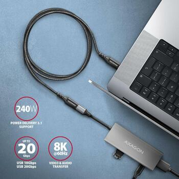 Axagon Удлинитель кабеля BUCM32-CF05AB 0.5м, черный, USB-C на USB-C, 20Гбит/с, PD 240Вт, 5А, 8K HD видео (BUCM32-CF05AB)
