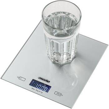 Mesko Кухонные весы MS 3145, 5кг, 1г, ЖК-дисплей, серебристый, стеклянная платформа 18x20см, автоматическое отключение (MS 3145)