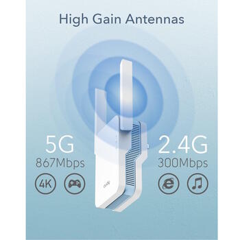 Cudy RE1200 WiFi Mesh репитер, AC1200, 867+300 Мбит/с, 1×10/100 Мбит/с, WPA3, WPS, режим AP, белый (RE1200)