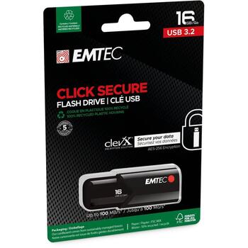 Emtec USB флешка B120 ECMMD16GB123, 16GB, USB 3.2 Gen1, 100Mbps, 20Mbps, черный, пластик, шифрование (ECMMD16GB123)