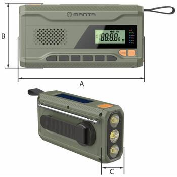 Manta Radio RDI401G, 3W, 0,3kg, USB, USB-C, austiņu miniligzda, 87,5-108MHz, 4500mAh, līdz 28h, SOS, signalizācija (RDI401G)