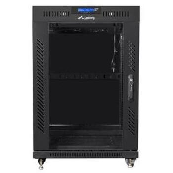 Lanberg Rack шкаф 19 15U 600x600, черный, стеклянная дверь, IP20, 800кг, 4 вертикальные рейки, 2 слота для вентиляторов (FF01-6615-12BL)