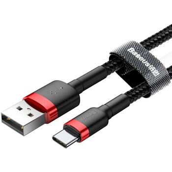Baseus Cafule USB kabelis CATKLF-C91, USB-A–USB-C, 2m, 2A, 480Mbps, QC3.0, alumīnija sakausējums, pīts, Velcro (CATKLF-C91)