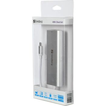 Sandberg USB centrmezgls 136-18, 4, USB 2.0, pelēka, HDMI, RJ-45, USB 3.2 Gen 1 Type-A, USB Type-A (136-18)