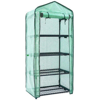 Kompakta un ietilpīga mini siltumnīca ārtelpām un terasēm 69×49×160 cm izturīga PVC plēve 4 plaukti BESK (9079584)