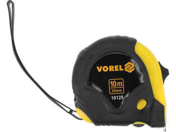 Vorel Рулетка 10129, 10м, 25мм, стальная лента, ПВХ с резиной, 3 фиксатора, подвижный крюк, клипса, метрическая шкала (10129)