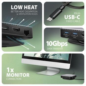 Axagon док-станция HMC-UFO 9в1 USB-C 10Gbps, 1x HDMI, 2x USB-A, 1x USB-C, 1x RJ-45, 3.5 мм аудио, M.2 SSD (HMC-UFO)