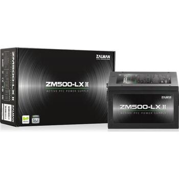 Zalman ZM500-LXII barošanas bloks, 500W, 85%, aktīvais PFC, ATX, 12cm ventilators, 6xSATA, 2xPCIe, 20+4pin, nemodulārs (ZM500-LXII)