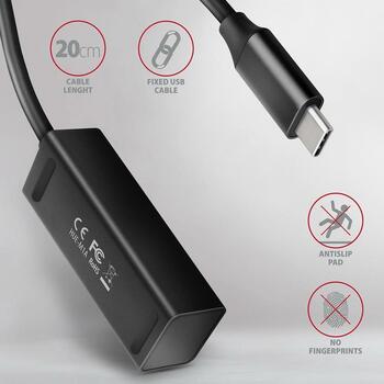 Axagon USB centrmezgls HUE-M1C USB 3.2 4 porti, 20 cm strāvas kabelis, alumīnija korpuss, Hot Plug, Plug and Play (HUE-M1C)