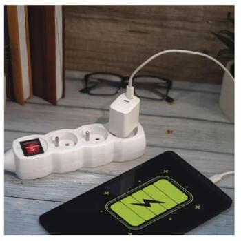 Emos Универсальное USB настенное зарядное устройство GaN V03G35, 35 W, 100–240 V, 2x USB, быстрая зарядка, защита от перегрузки (V03G35)
