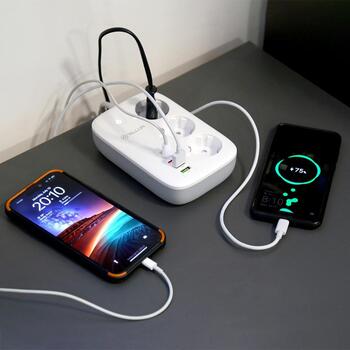 Tellur Умная WiFi Удлинитель TLL331521, 3 розетки, PD 30W, QC 18W, 2xUSB 2.4A, 2500W, 10A, 2m, защита от детей (TLL331521)