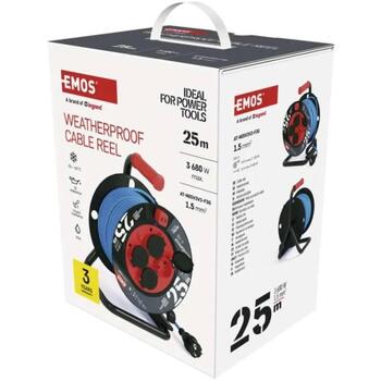 Emos Кабельная катушка с мобильным центром P08625W, 25 м, 4, 16 A, 230 V, IP44, PVC, термическая защита (P08625W)