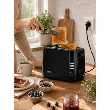 Brock BT 1005 BK tosteris, 800W, 2 maizītes, 6 līmeņi, atkausēšana, uzsildīšana, drupaču paplāte (BT 1005 BK)