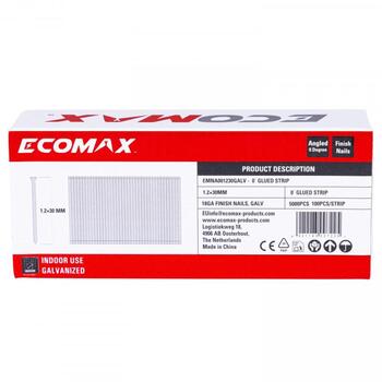 Ecomax отделочные гвозди EMNA001230GALV&EMX, 30x1,2 мм, 18GA, 5000 шт, электрогальванизированные, 0°, 100 шт/полосе (EMNA001230GALV&EMX)