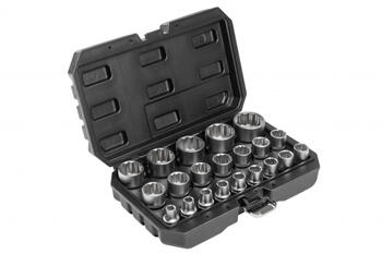 Muciņu komplekts 1/2″, HOGERT HT4R085, 21 gab. CrV tērauds, satīna hromēts, 8-36 mm (HT4R085)