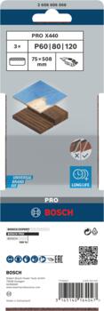 3 slīplentes Wood HPP 75x508mm G60 80 100, Lentes slīpmašīnām PRO X440 SLĪPLENTA, 2608606068 BOSCH (2608606068)