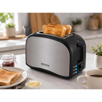Brock BT 1003 SS Тостер, 800 Вт, 2 отсека, нержавеющая сталь, разморозка, подогрев, съемный поддон для крошек (BT 1003 SS)