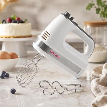 Brock HM 5003 WH ручной миксер, 300 Вт, 5 скоростей, турбо, 4 насадки, нержавеющая сталь, белый (HM 5003 WH)