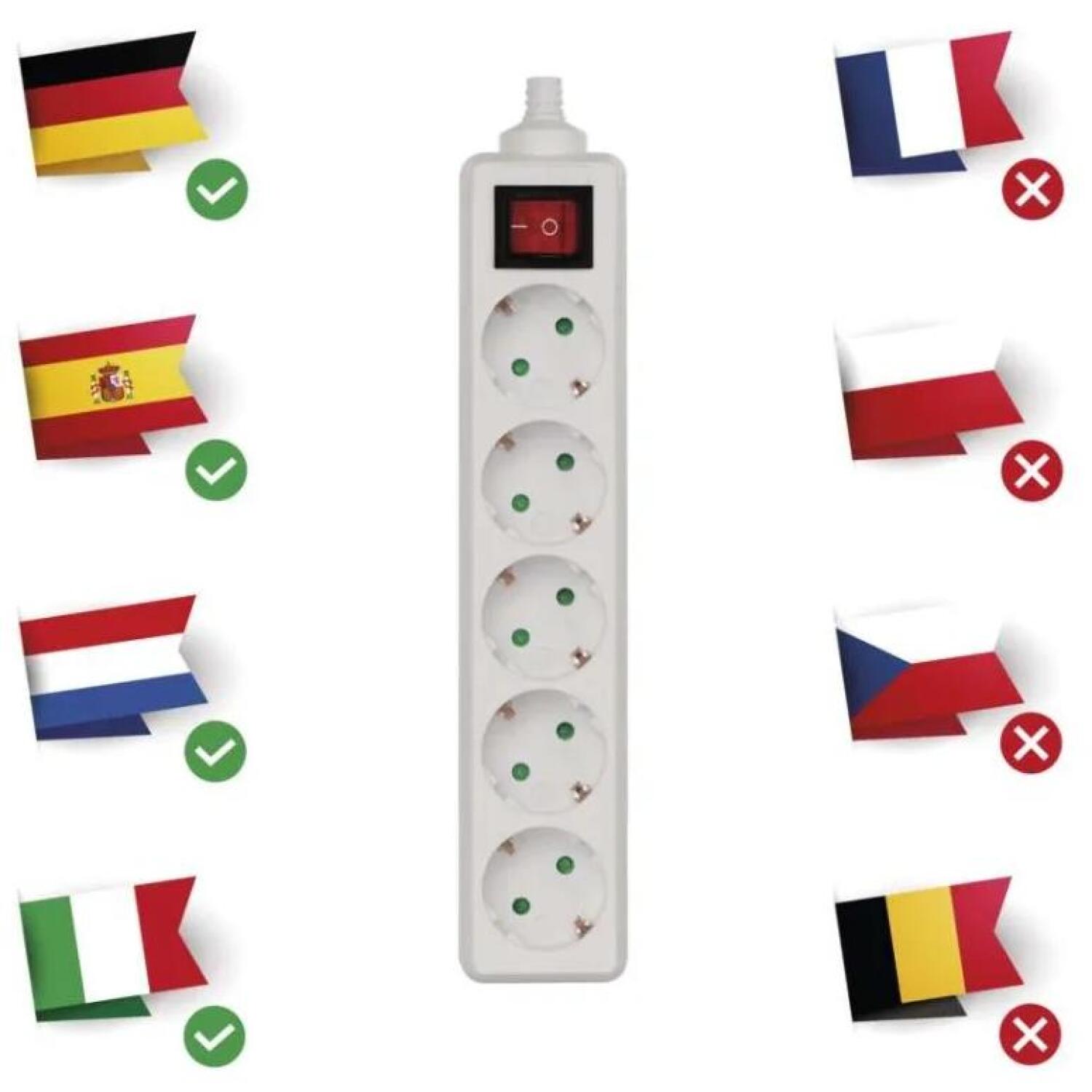 Emos Удлинитель P1520, 5×2P+PE, 3 680 W, IP20, белый, с выключателем, защита от детей (P1520)