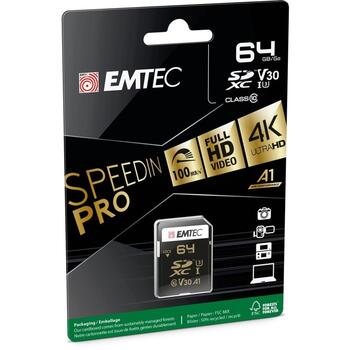 Emtec Карта памяти ECMSD64GXC10SP, 64GB, 100MB/s, UHS-I, V30 (ECMSD64GXC10SP)