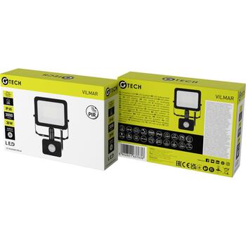 G-TECH прожектор VILMAR GT-VILM30W-PIR-40, LED, 30W, 3000lm, 4000K, 220-240V, IP65, датчик движения, черный (GT-VILM30W-PIR-40)