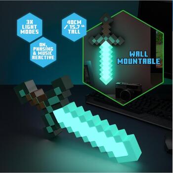 Paladone Minecraft алмазный меч свет PP12711MCF, 40см, синий, LED, настольный/настенный, официально лицензированный (PP12711MCF)