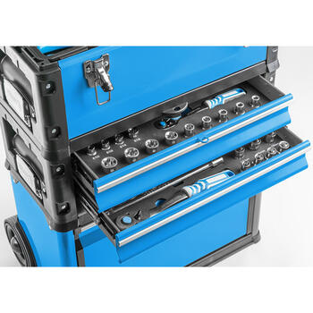 Hogert instrumentu ratiņi HT7G080, 45kg, 3 atvilktnes, 420x220x150mm, 390x215x60mm, 410x210x280mm, teleskopisks rokturis (HT7G080)