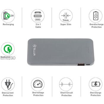 Tellur Power Bank QC 3.0 Быстрая Зарядка TLL158131, 5000mAh, 1xUSB QC 3.0, 2ч время зарядки, компактный дизайн (TLL158131)