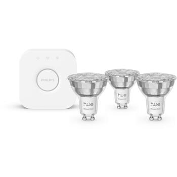 Philips Hue Essential Starter Kit E WCA 345 GU10 3kit EU, 3×GU10, 3W, 345lm, 2200-6500K, 16 млн цветов, белый и цветной свет (8721103103710)