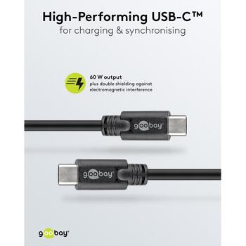 Goobay USB-C кабель 66507 612812, 1.5 м, 60 Вт, быстрая зарядка Power Delivery, передача данных, USB-C (66507)