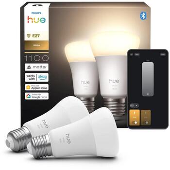 Philips Hue W 1100 A60 2P EU, светодиодная лампа, E27, 9.5 Вт, 1100 лм, 2700K, Bluetooth, Zigbee, 2 шт. (8720169365797)
