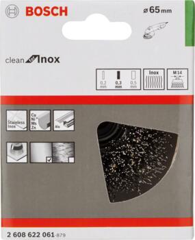 Metāla suka leņķa slīpmaš D 65 mm, 1 gab.,nerūs.tēr, Mazām leņķa slīpmašīnām PRO STAINLESS STEEL CLEAN STIEPĻU SUKA, 2608622061, BOSCH (2608622061)