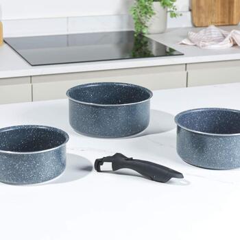 Russell Hobbs Katliņu komplekts RH03294EU7, 16cm, 18cm, 20cm, noņemams rokturis, zils marmora pārklājums (RH03294EU7)