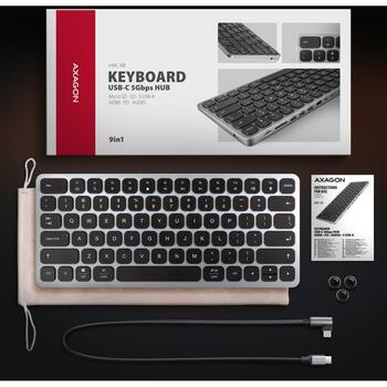 Axagon док-станция HMC-KB-US USB-C 5Gbps, 9в1, HDMI, 3x USB-A, 60 см кабель, английская клавиатура (HMC-KB-US)