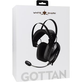 White Shark Austiņas GOTTAN-B, 350g, Melna, 2m, 53mm, 16Ω, 20Hz-20KHz, vadu, virs ausīm, mikrofons, skaļuma regulētājs (GOTTAN-B)