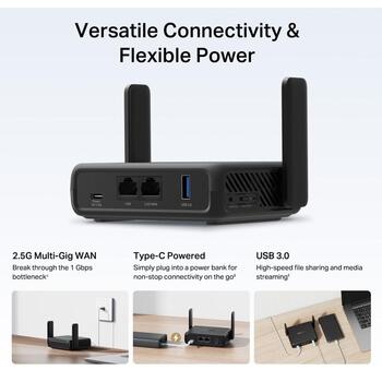 Mercusys дорожный маршрутизатор MR84X-Travel, 574/2402 Мбит/с, 10/100/1000 Мбит/с, 1x RJ-45, 1x USB (MR84X-Travel)