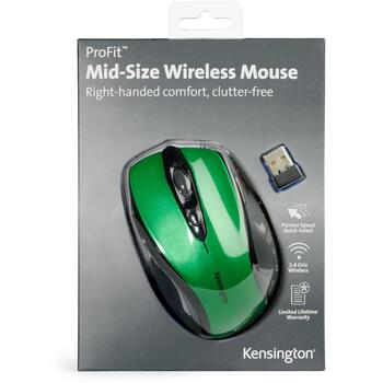 Kensington Pro Fit vidēja izmēra bezvadu pele K72424WW, 1600 DPI, optiskā, RF bezvadu, 3 pogas, ritenītis, AAA akumulators (K72424WW)