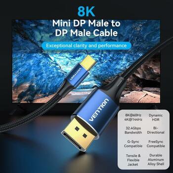 Vention Kabelis MINI DP uz DP 2M/BLUE HCFLH, 8K UHD, Dinamiska HDR, VRR (HCFLH)
