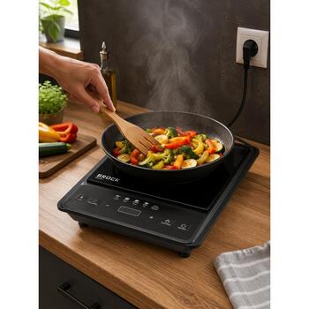 Brock HP 2009 индукционная плита, 2000 Вт, керамическая поверхность 25x25 см, ЖК-дисплей, 8 уровней температуры, таймер (HP 2009)