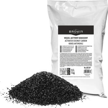 Browin 405109 Aktīvā kokosogles 1 kg, 0,55-2,4 mm, jods >900 mg/g, pelni <3%, 60 L, destilācijai (405109)