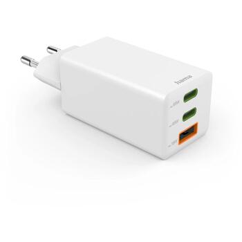 Hama зарядное устройство 001251420000, 65W, 100-240V, 2x USB-C, 1x USB-A, GaN, Power Delivery, Quick Charge 3.0, белый (001251420000)