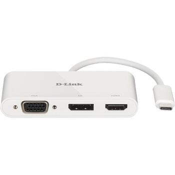 D-Link 3-в-1 USB-C на HDMI/VGA/DisplayPort адаптер DUB-V310, 11см, поддержка 4K, USB-C мужской разъем (DUB-V310)
