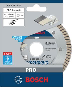 Mazām leņķa slīpmašīnām, marmora zāģiem PRO CERAMIC DIMANTA GRIEZĒJDISKS, 2608602478 BOSCH (2608602478)
