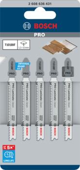 5 figūrzāģa asmeņi T101 BIF Laminate, Figūrzāģiem PRO LAMINATE CLEAN T101BIF FIGŪRZĀĢA ASMENS, 2608636431, BOSCH (2608636431)
