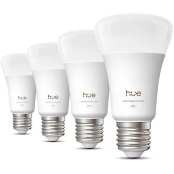 Philips Hue WCA 810 A60 E27 4P EU, светодиодная лампа, E27, 6 Вт, 810 лм, 25000 ч, 220-240 В, Bluetooth и Zigbee, 4 шт. (8720169364486)