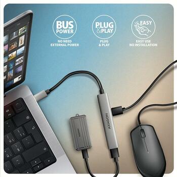 Axagon USB centrmezgls HUE-STC 4 porti, 1× USB-C 480Mbps, 1× USB-A 5Gbps, 2× USB-A 480Mbps, kabelis 12 cm (HUE-STC)
