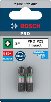 PRO Impact PZ skrūvgriežu uzgaļi, izturīgi un augstas griezes pretestības, PZ3, 25mm, 2 gab., 2608522402, BOSCH (2608522402)